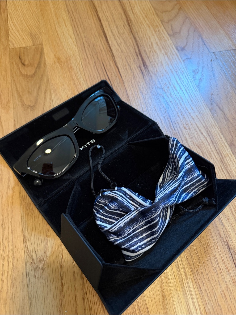 Black Women's Sunglasses with Black & White Patterned Strap
